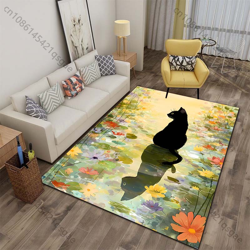 Black cat sitting floral pond  - Commercial Printing Format recension och pris