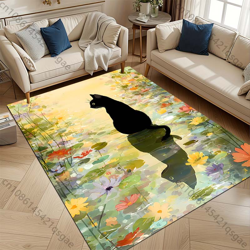 Black cat sitting floral pond  - Commercial Printing Format recension och pris