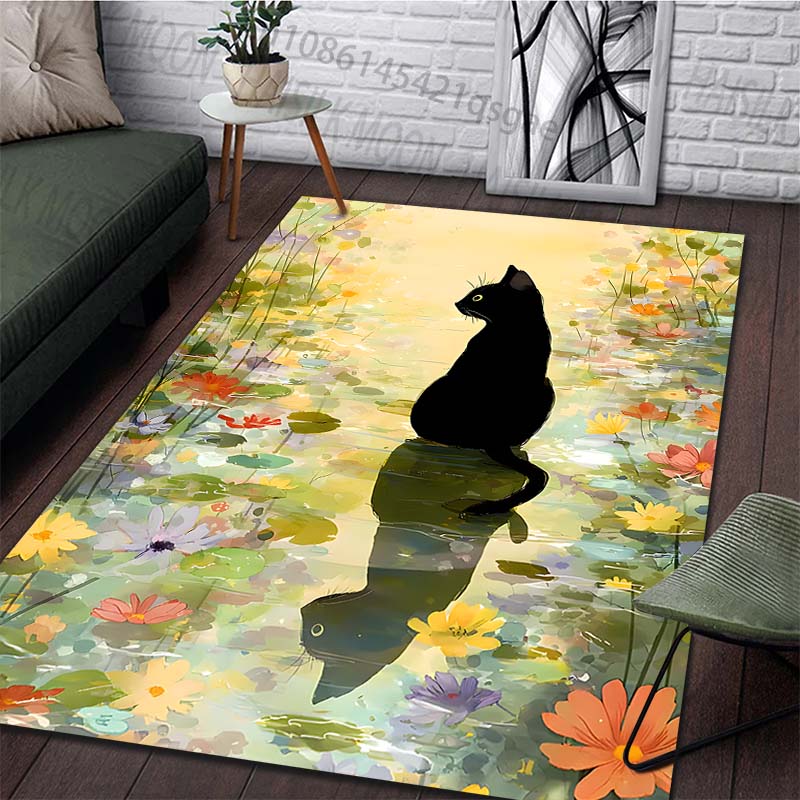 Black cat sitting floral pond  - Commercial Printing Format recension och pris