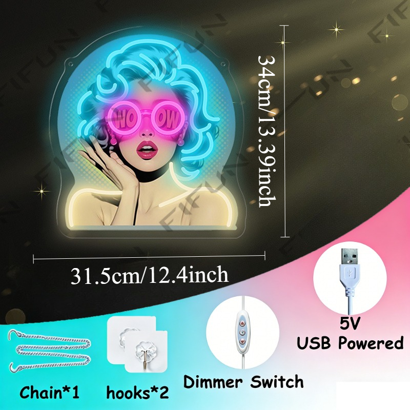 WOW Curl Girl Neon Sign UV Pri - Commercial Wall Printing recension och pris